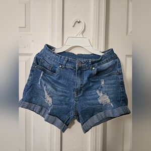 Trendy Blue Distressed Denim Shorts